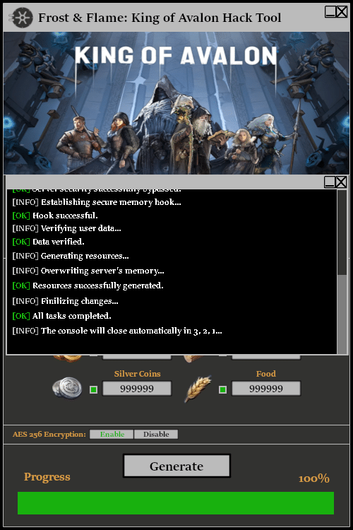 Frost & Flame King of Avalon Hack Tool Console 2
